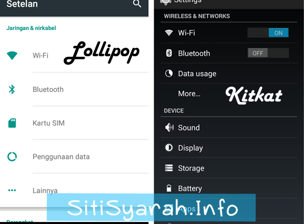Beda Kitkat dan Lollipop