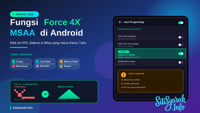 Fungsi Force 4X MSAA di Opsi Pengembang Android: Efek ke FPS & Baterai (Update 2026)