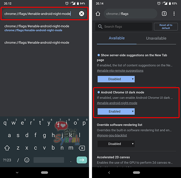 mengaktifkan mode gelap di android chrome