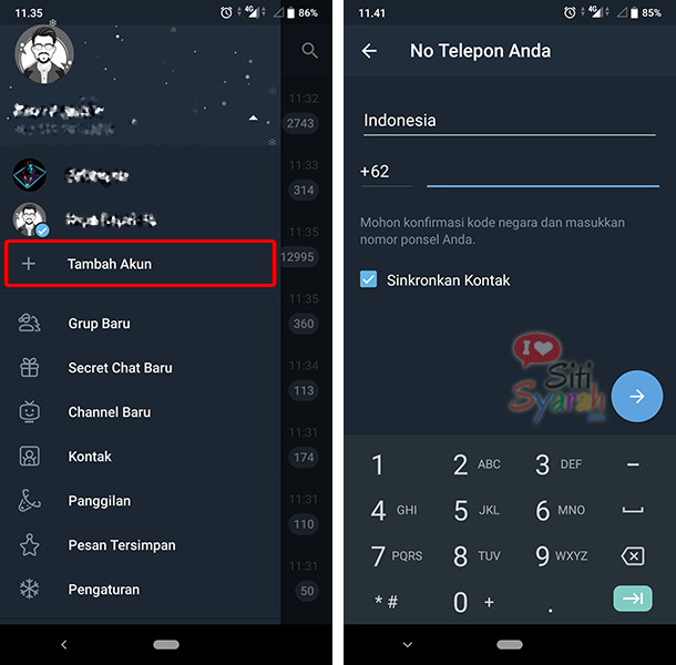 bagaimana cara tambah akun telegram di android
