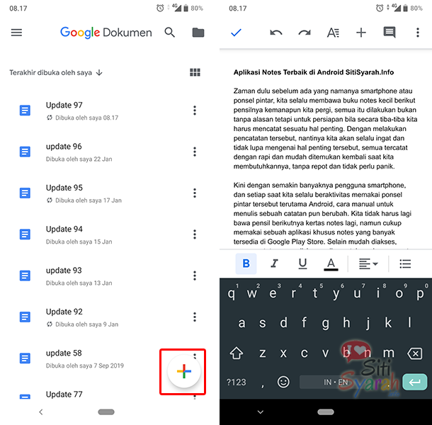 kelebihan aplikasi Google Dokumen di android