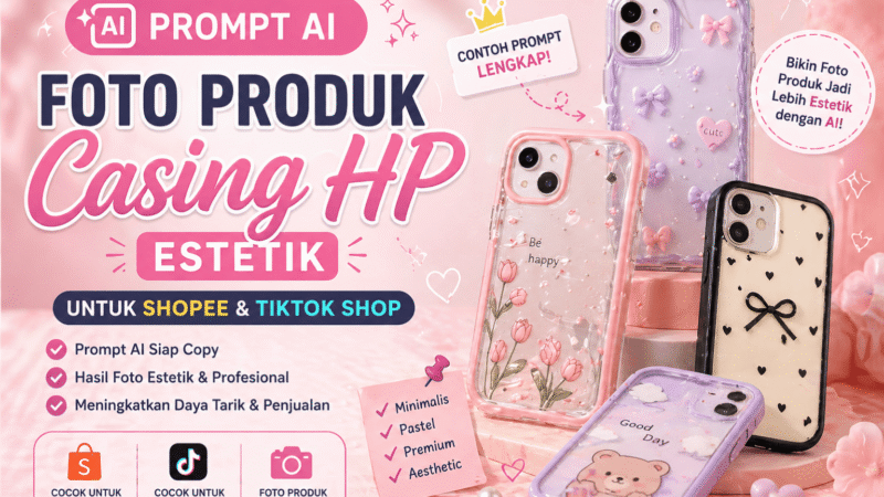 Prompt AI Foto Produk Casing HP Estetik untuk Shopee dan TikTok Shop, Bikin Calon Pembeli Auto Klik!