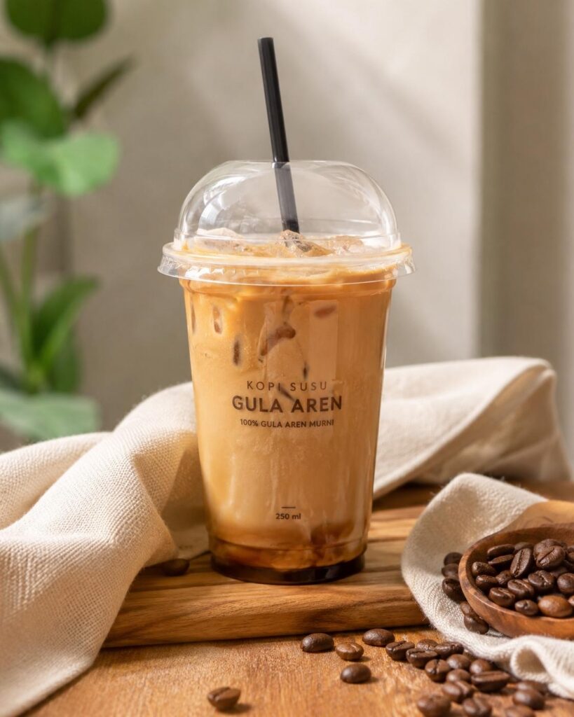 prompt foto ai chatgpt kopi gula aren pakai cup minuman